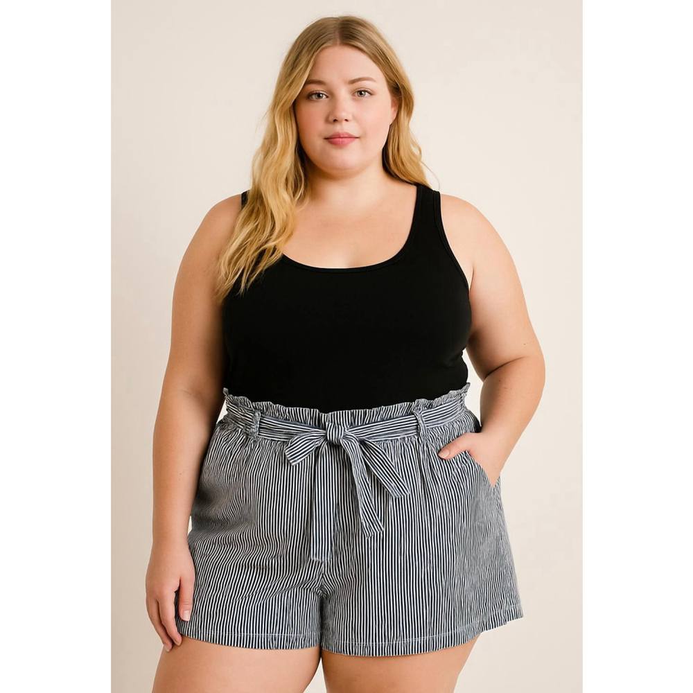 Women's Lane Bryant Plus Size 16 Black White Striped High Waist‎ Shorts Nautical